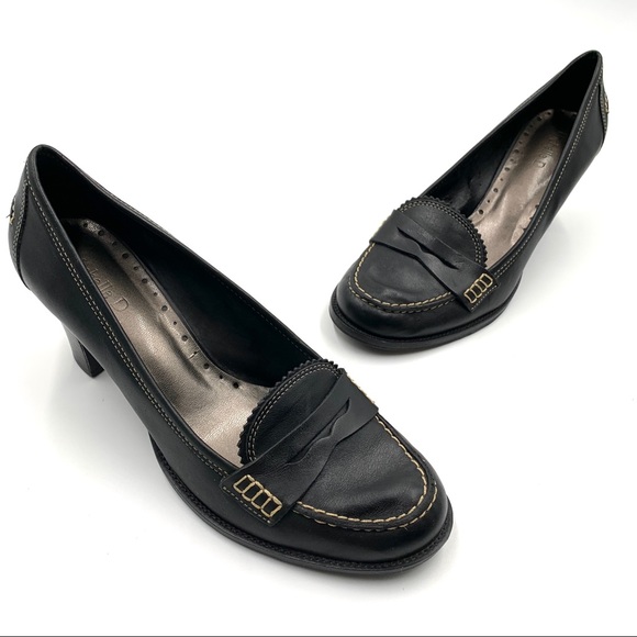 Michelle D Leather Black Heels - Picture 2 of 7